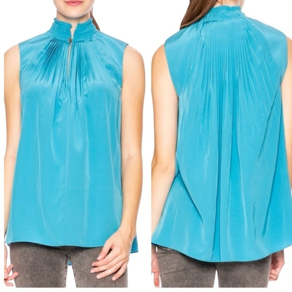 Tibi Tibi "Arielle" Silk Sleeveless Blouse Bowery Blue Size 8 - Picture 1 of 8